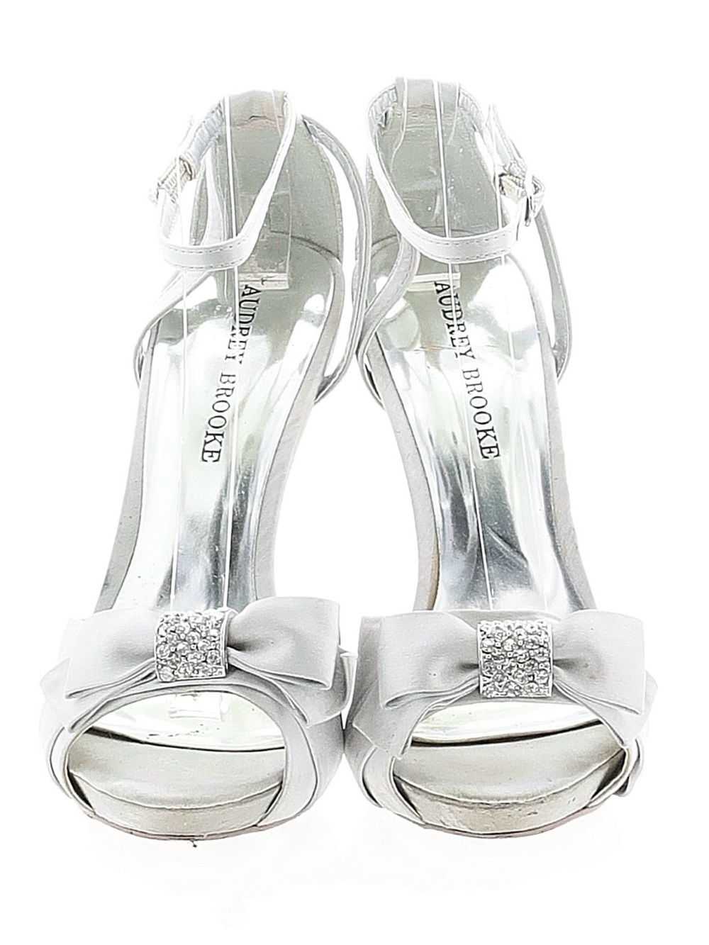 Audrey Brooke Silver Satin Bow Ankle-Strap Heels